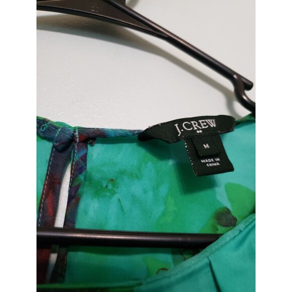 J Crew Womens M Blouse Floral Green Blue 3/4 Sleeve Tie Dye Bold Colors Satin - Picture 5 of 6